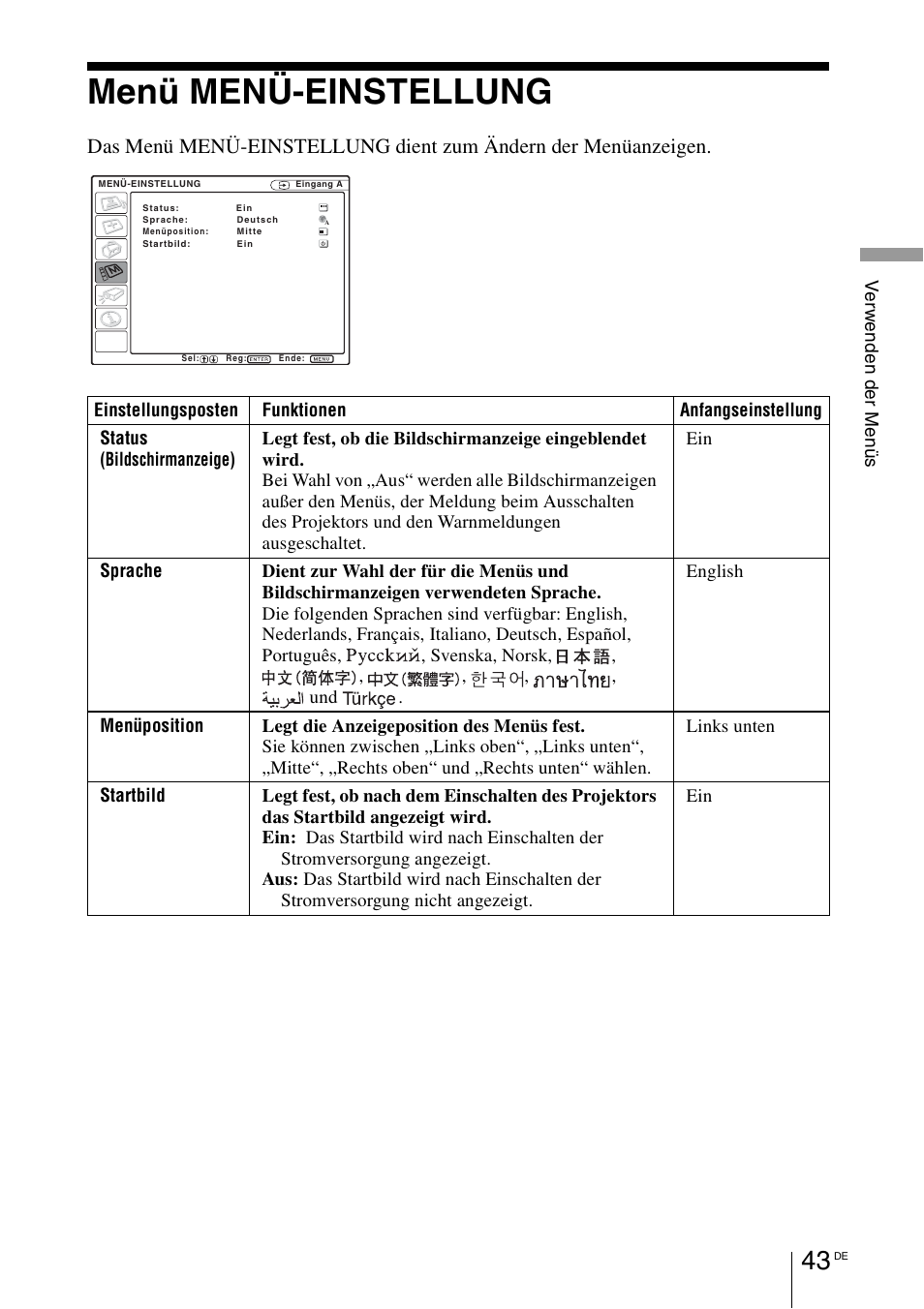 Menü menü-einstellung | Sony VPL-BW7 User Manual | Page 169 / 324