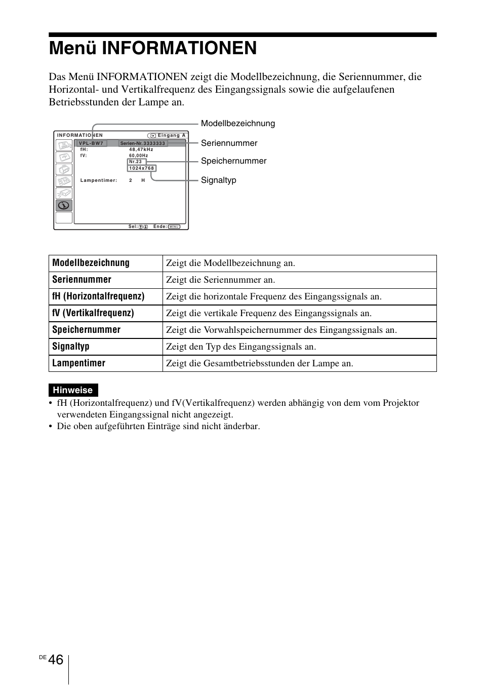 Menü informationen, Seite 46). sie k | Sony VPL-BW7 User Manual | Page 172 / 324
