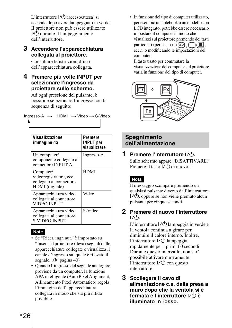 Spegnimento dell’alimentazione, Spegnimento, Dell’alimentazione | Sony VPL-BW7 User Manual | Page 218 / 324