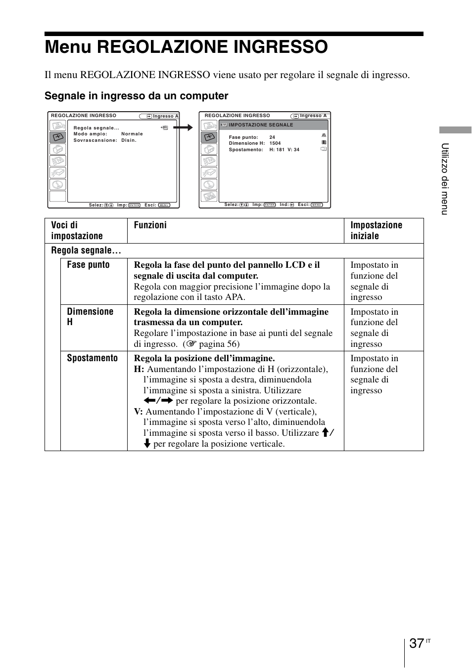 Menu regolazione ingresso, Menu, Regolazione ingresso | Sony VPL-BW7 User Manual | Page 229 / 324