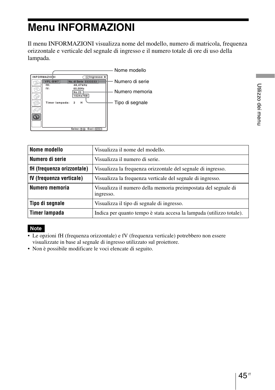 Menu informazioni | Sony VPL-BW7 User Manual | Page 237 / 324