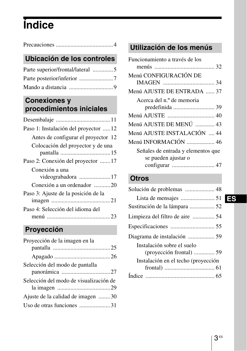 Índice | Sony VPL-BW7 User Manual | Page 259 / 324