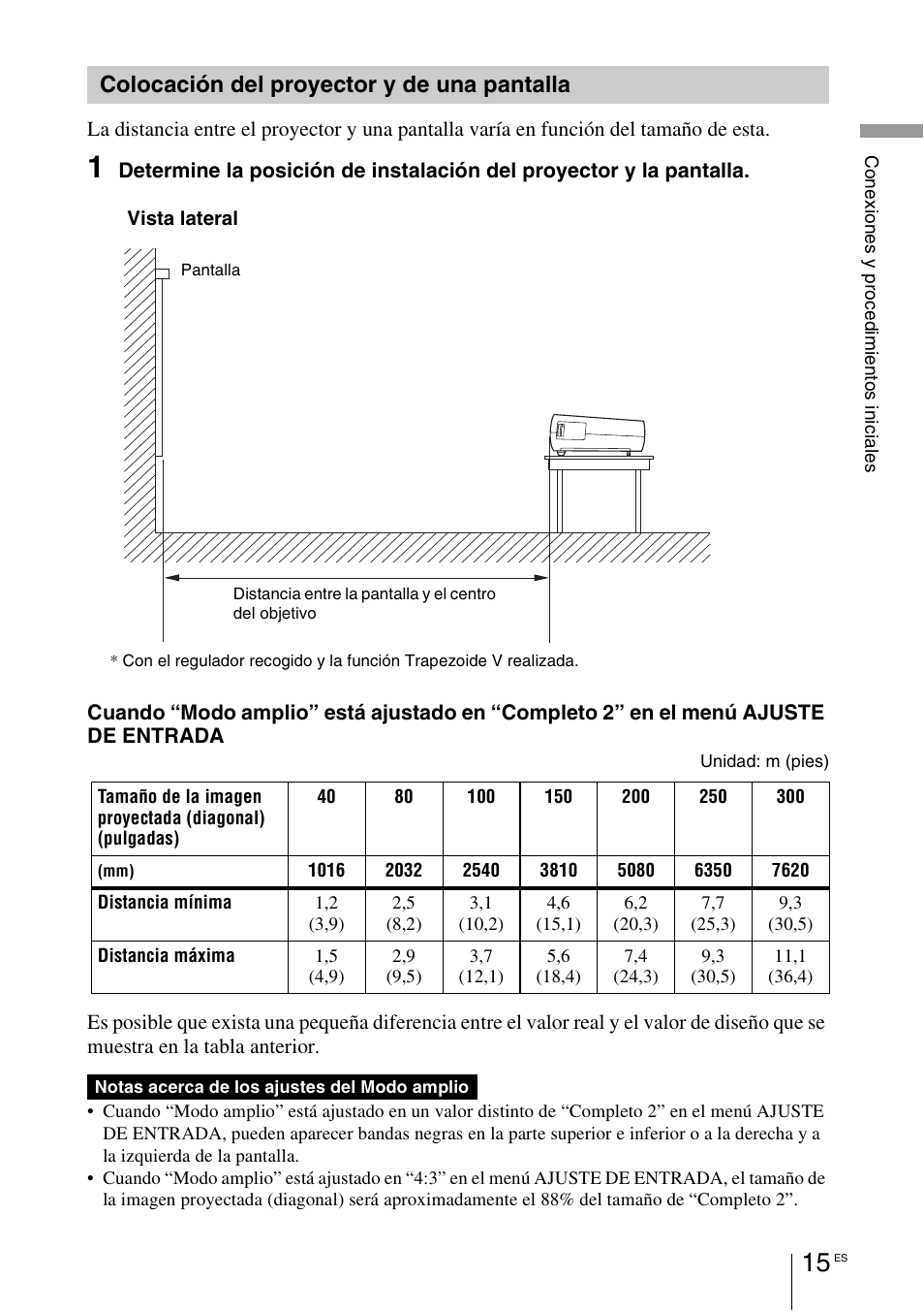 Colocación del proyector y de una pantalla, Colocación del proyector y de una, Pantalla | Sony VPL-BW7 User Manual | Page 271 / 324