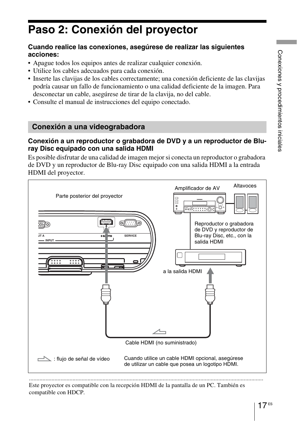 Paso 2: conexión del proyector, Conexión a una videograbadora, Conexión a una | Videograbadora | Sony VPL-BW7 User Manual | Page 273 / 324