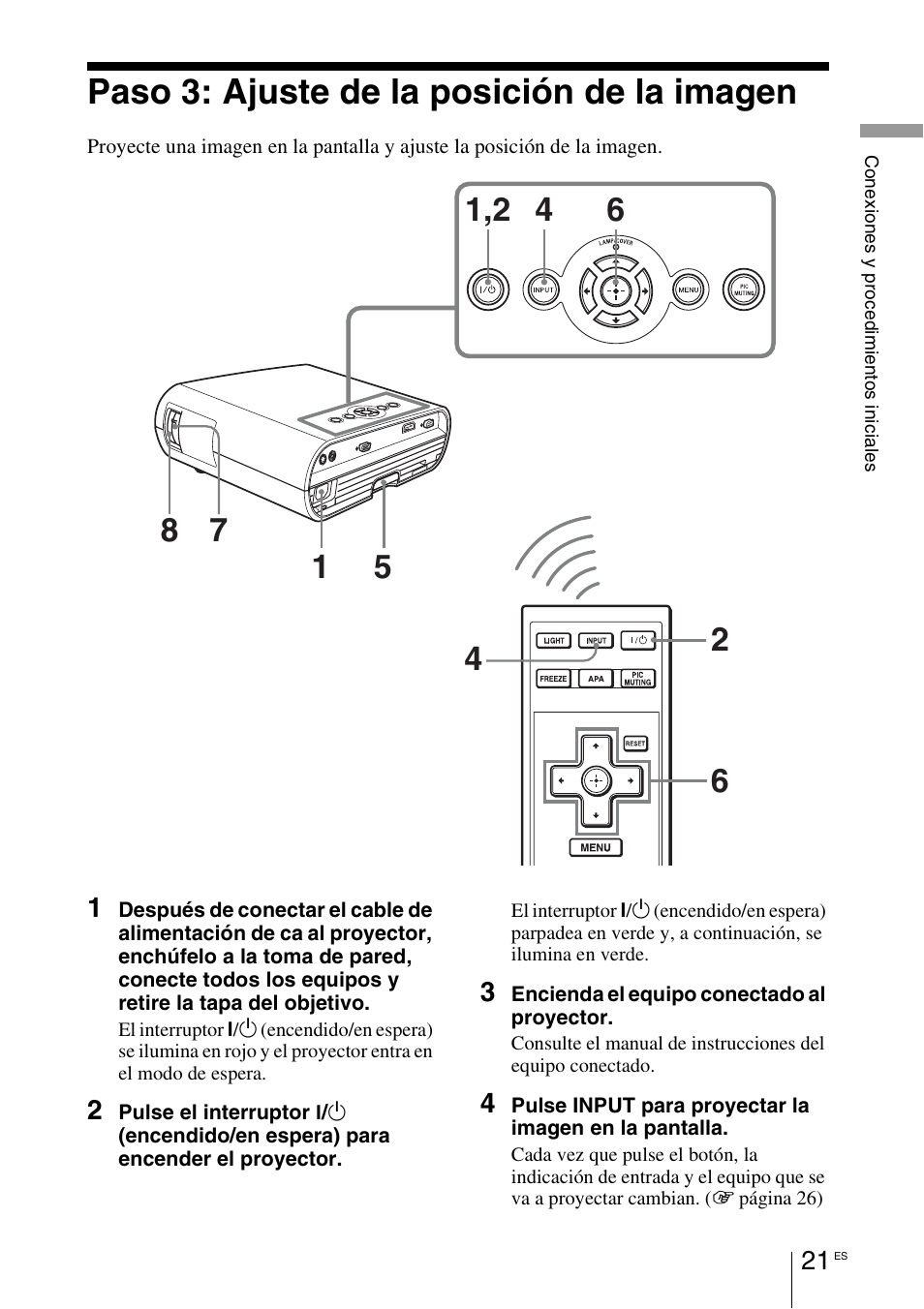 Paso 3: ajuste de la posición de la imagen, Paso 3: ajuste de la posición de la, Imagen | Sony VPL-BW7 User Manual | Page 277 / 324