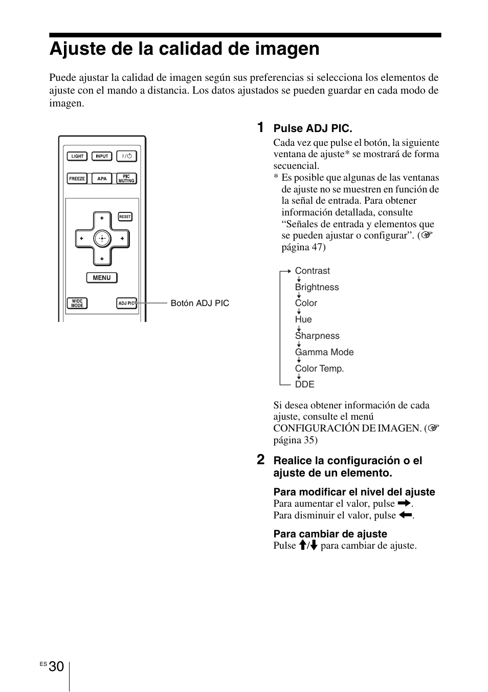 Ajuste de la calidad de imagen | Sony VPL-BW7 User Manual | Page 286 / 324