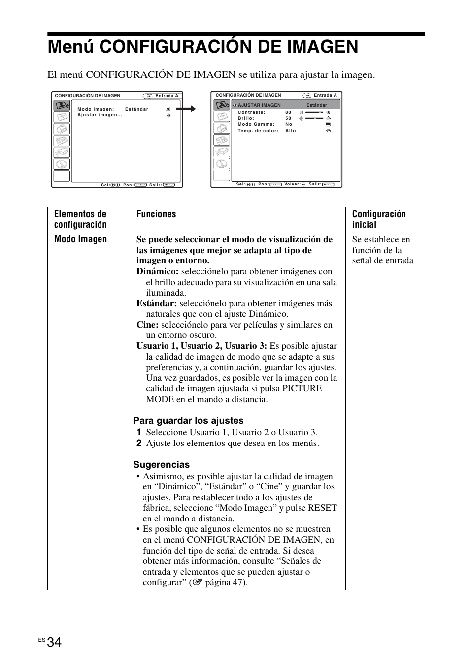 Menú configuración de imagen, Menú configuración de, Imagen | Sony VPL-BW7 User Manual | Page 290 / 324