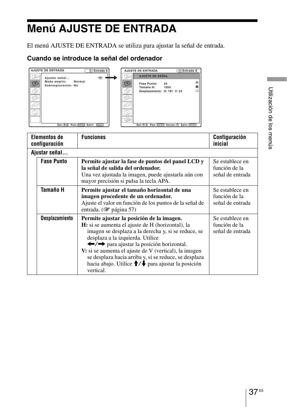 Menú ajuste de entrada | Sony VPL-BW7 User Manual | Page 293 / 324