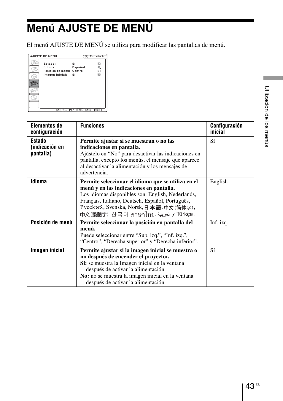 Menú ajuste de menú | Sony VPL-BW7 User Manual | Page 299 / 324