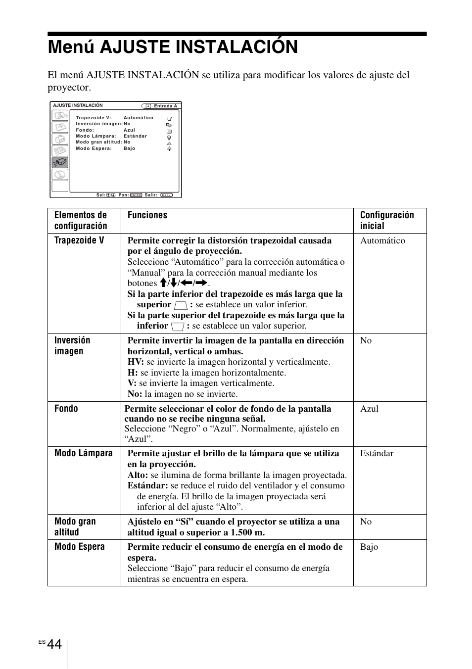 Menú ajuste instalación | Sony VPL-BW7 User Manual | Page 300 / 324