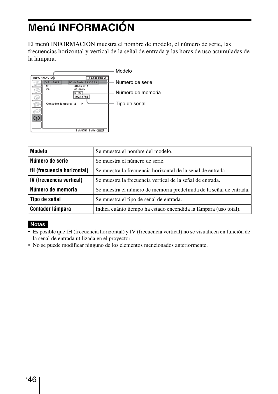 Menú información | Sony VPL-BW7 User Manual | Page 302 / 324