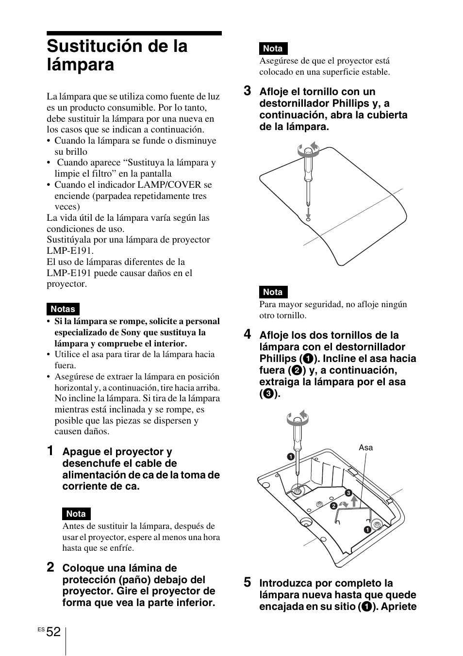 Sustitución de la lámpara | Sony VPL-BW7 User Manual | Page 308 / 324