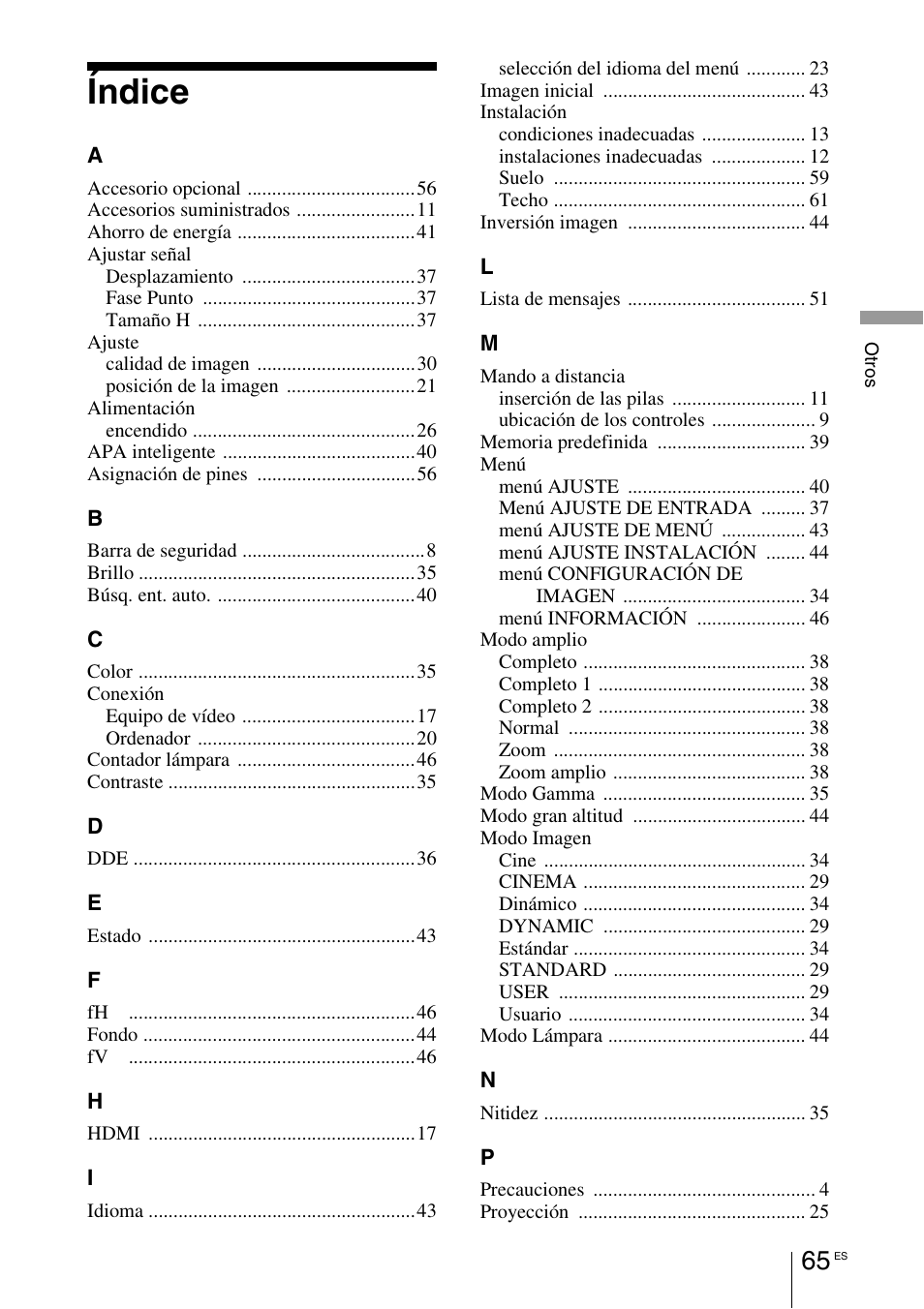 Índice | Sony VPL-BW7 User Manual | Page 321 / 324