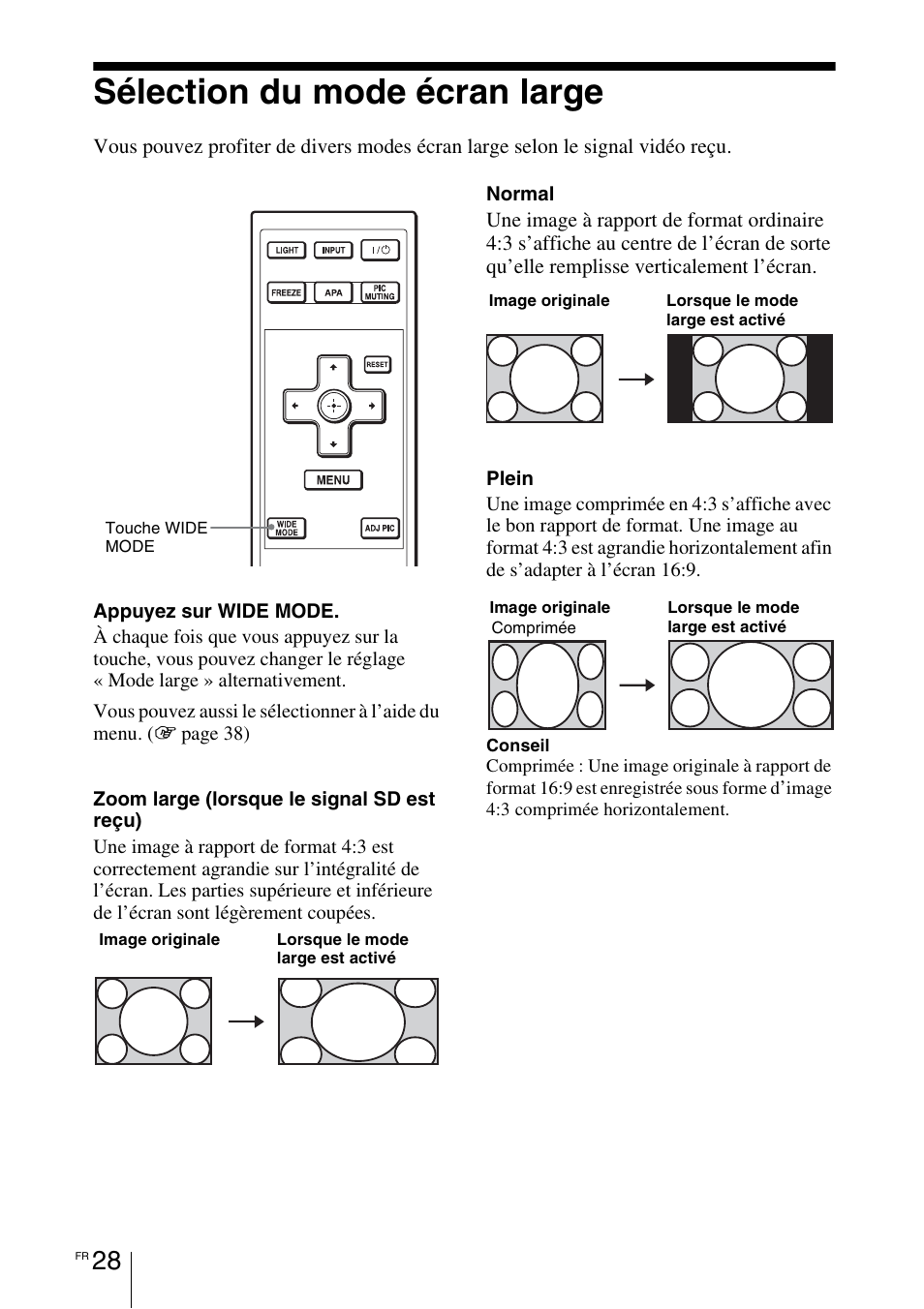 Sélection du mode écran large | Sony VPL-BW7 User Manual | Page 90 / 324