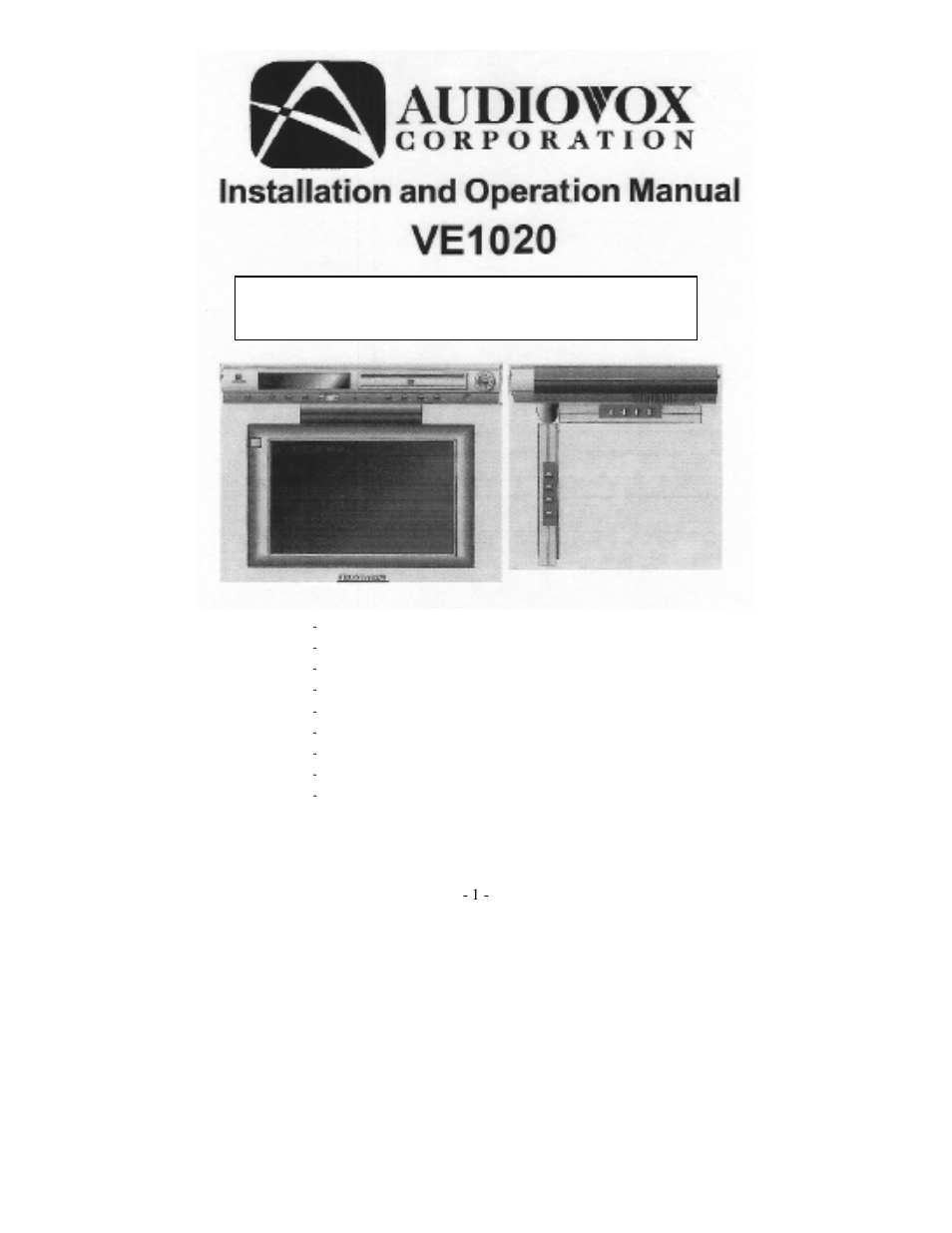 Audiovox VE1020 User Manual | 29 pages