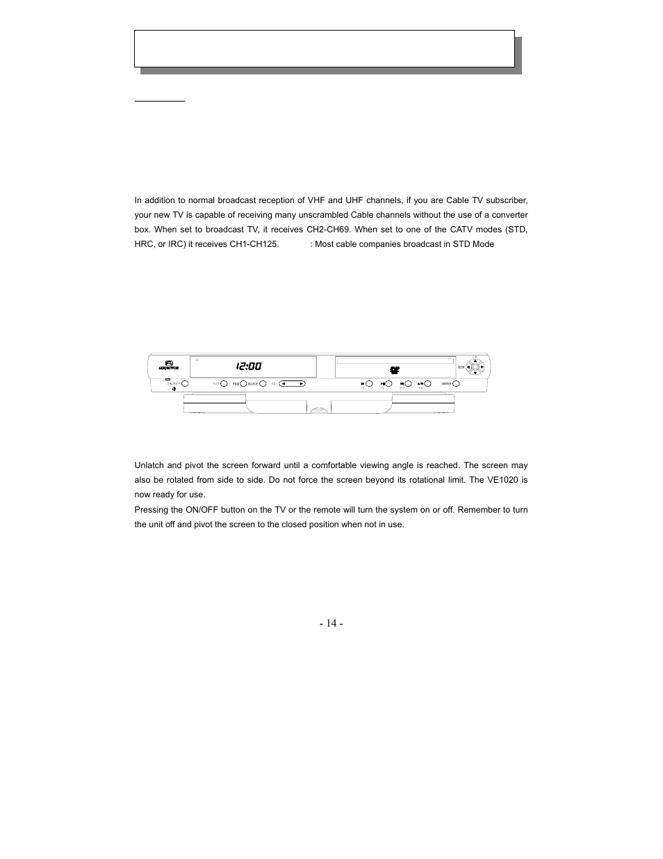 Operation | Audiovox VE1020 User Manual | Page 14 / 29