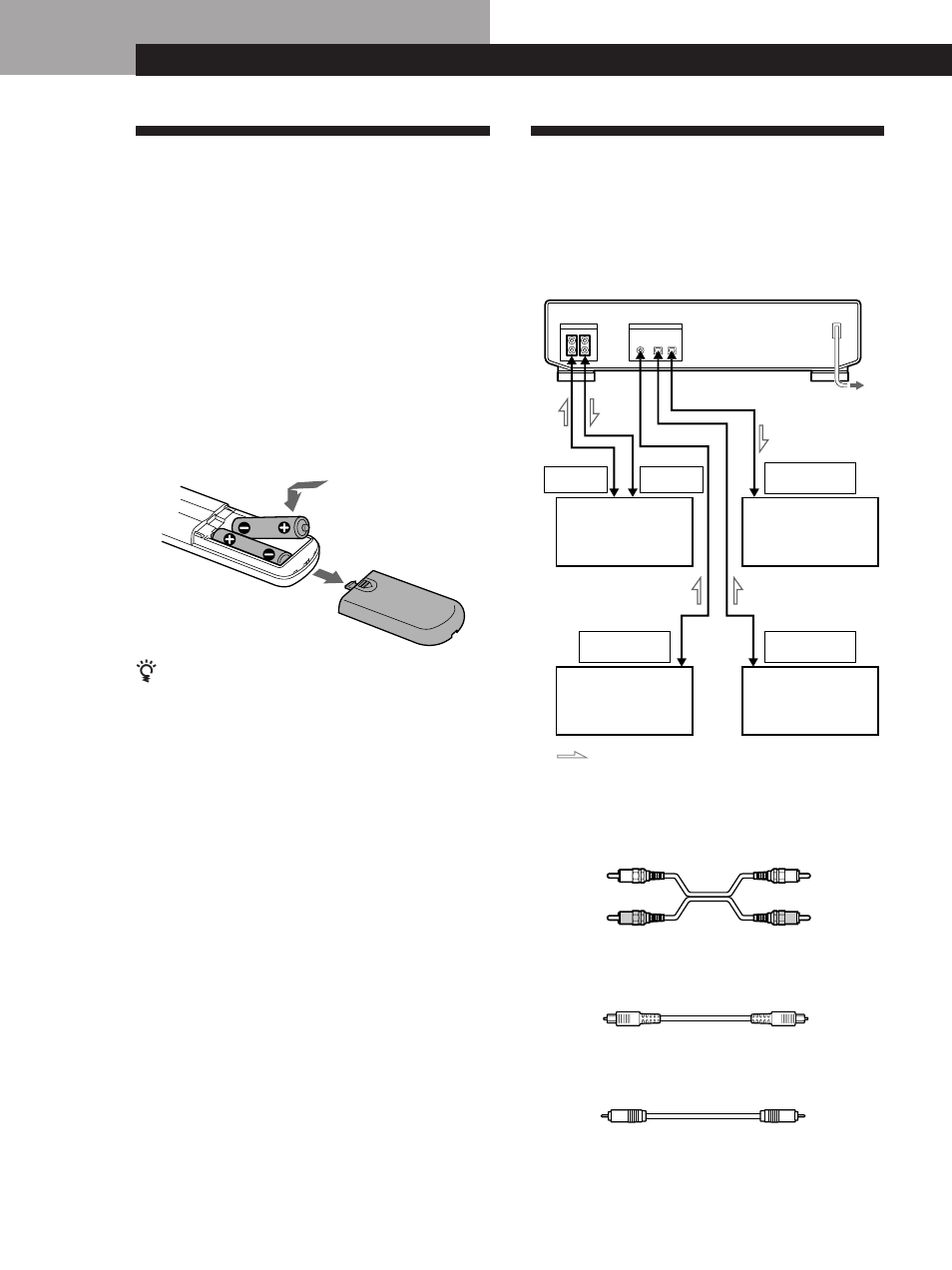 Voorbereidingen, Uitpakken, Aansluiten van de installatie | Inleggen van batterijen in de afstandsbediening, Wat voor snoeren zijn er nodig | Sony DTC-ZE700 User Manual | Page 28 / 96