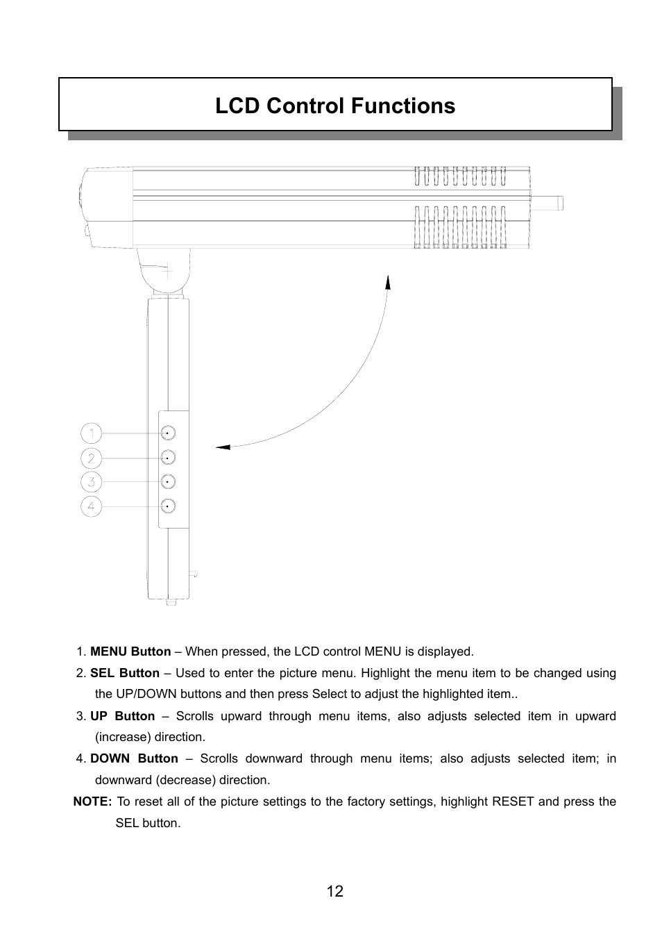 Lcd control functions | Audiovox VE726 User Manual | Page 13 / 33