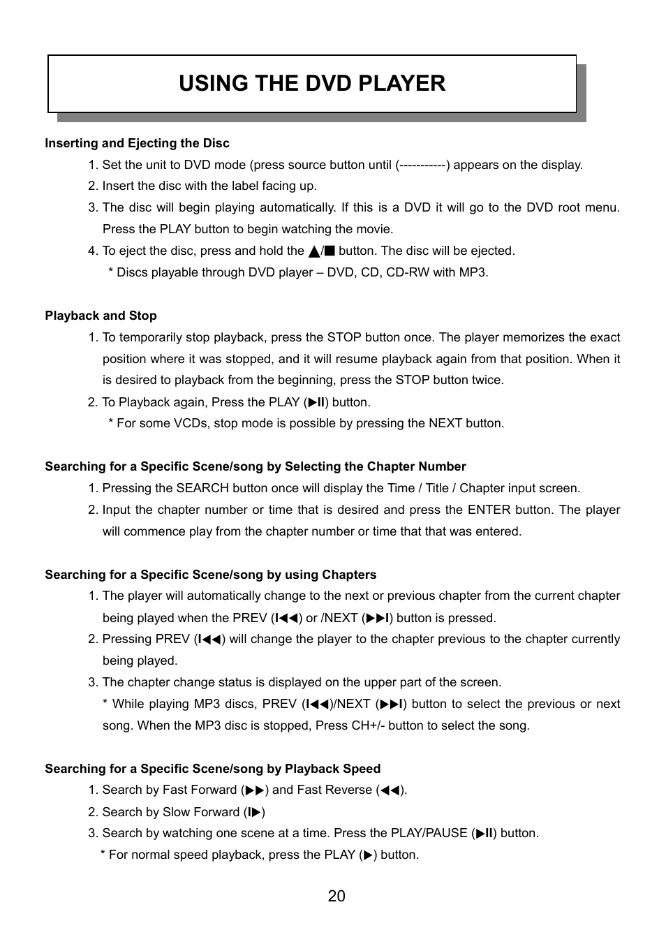 Using the dvd player | Audiovox VE726 User Manual | Page 21 / 33