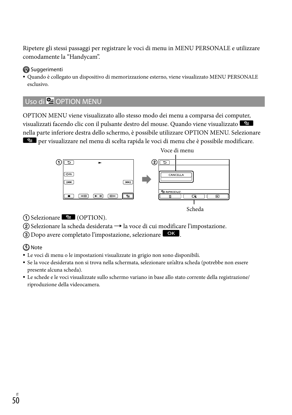 Uso di option menu | Sony DCR-SX15E User Manual | Page 262 / 283