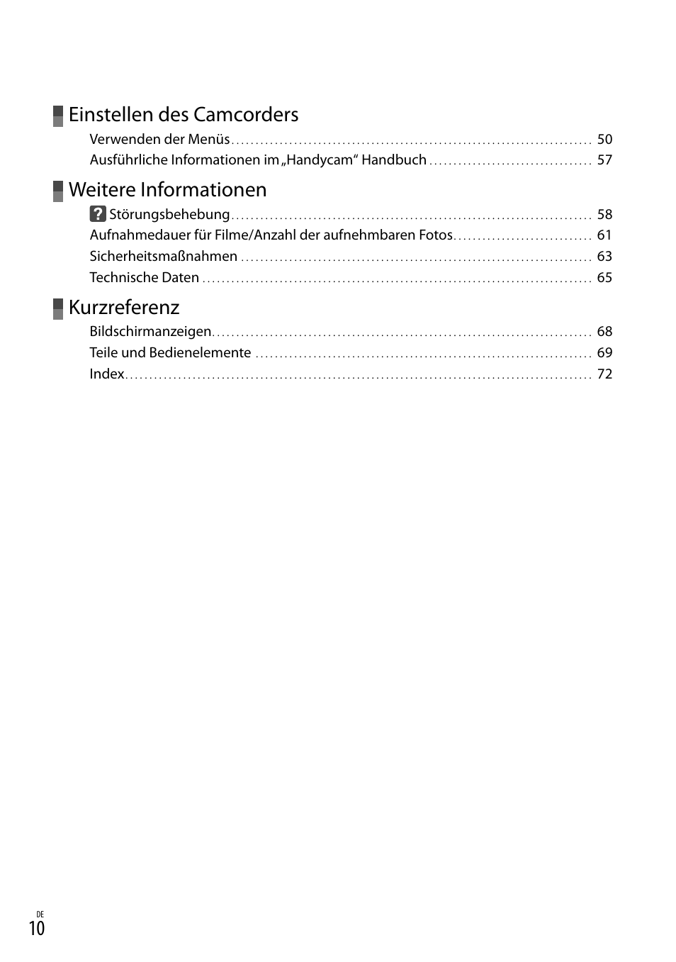 Einstellen des camcorders, Weitere informationen, Kurzreferenz | Sony DCR-SX15E User Manual | Page 80 / 283