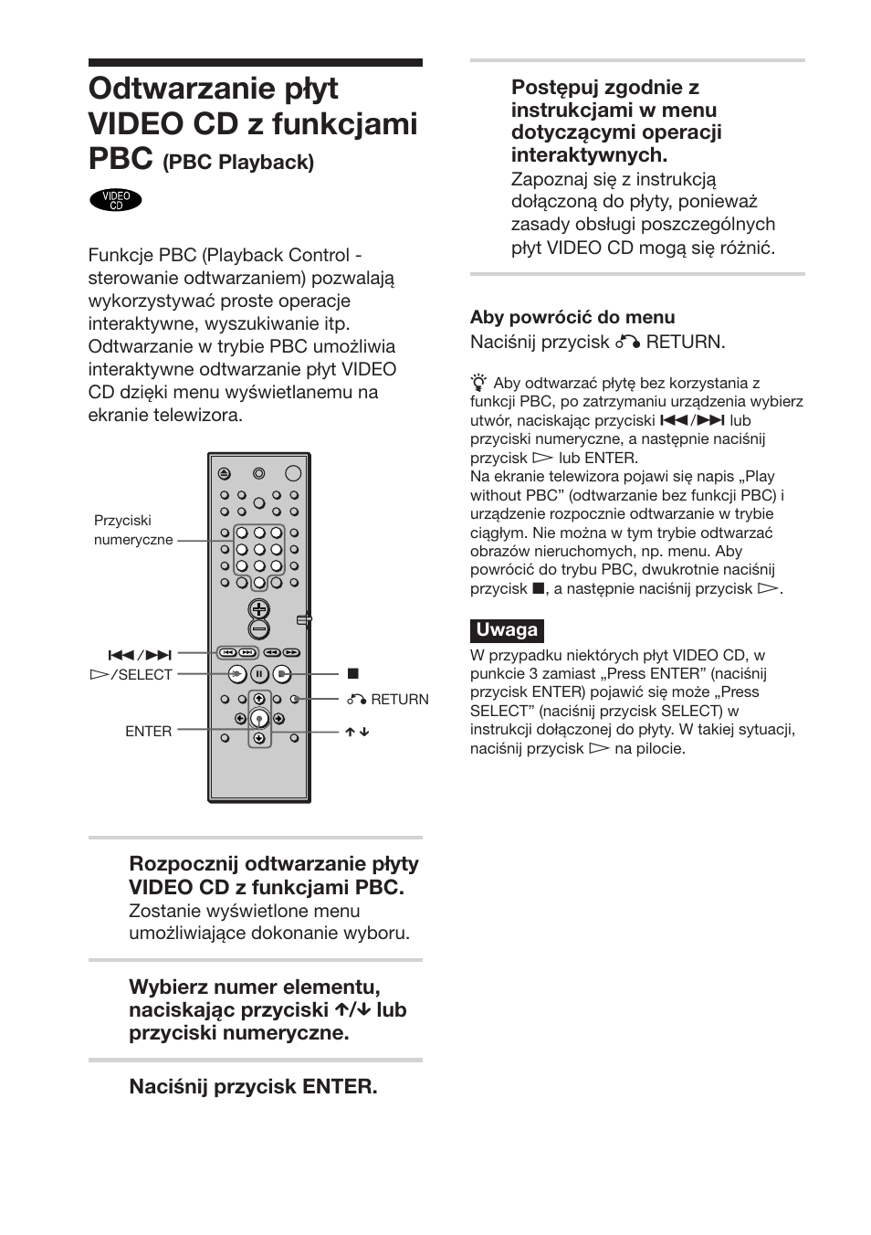 Odtwarzanie płyt video cd z funkcjami pbc, Pbc playback), Naciśnij przycisk enter | Sony DAV-DS1000 User Manual | Page 298 / 344