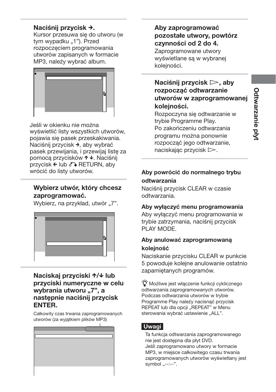 Odtwarzanie płyt, Naciśnij przycisk c, Wybierz utwór, który chcesz zaprogramować | Sony DAV-DS1000 User Manual | Page 301 / 344