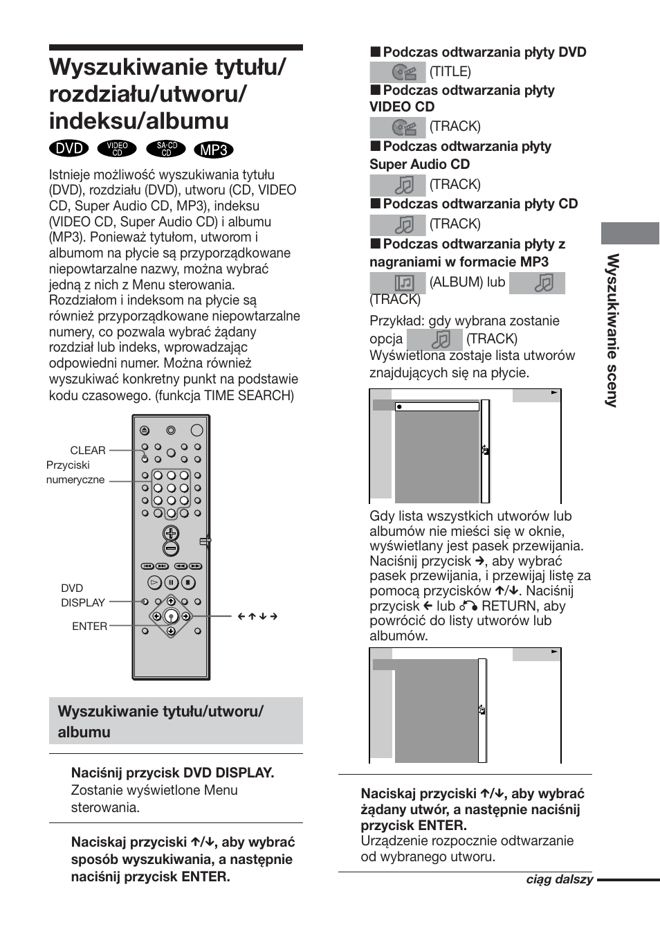 Wyszukiwanie sceny, Wyszukiwanie tytułu/utworu/ albumu | Sony DAV-DS1000 User Manual | Page 305 / 344