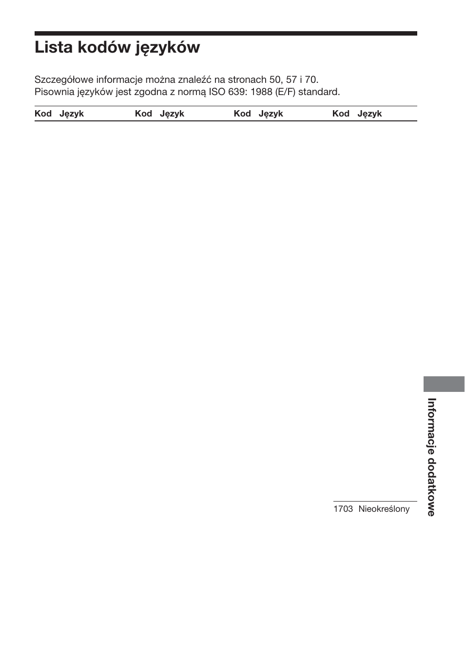 Lista kodów języków | Sony DAV-DS1000 User Manual | Page 341 / 344