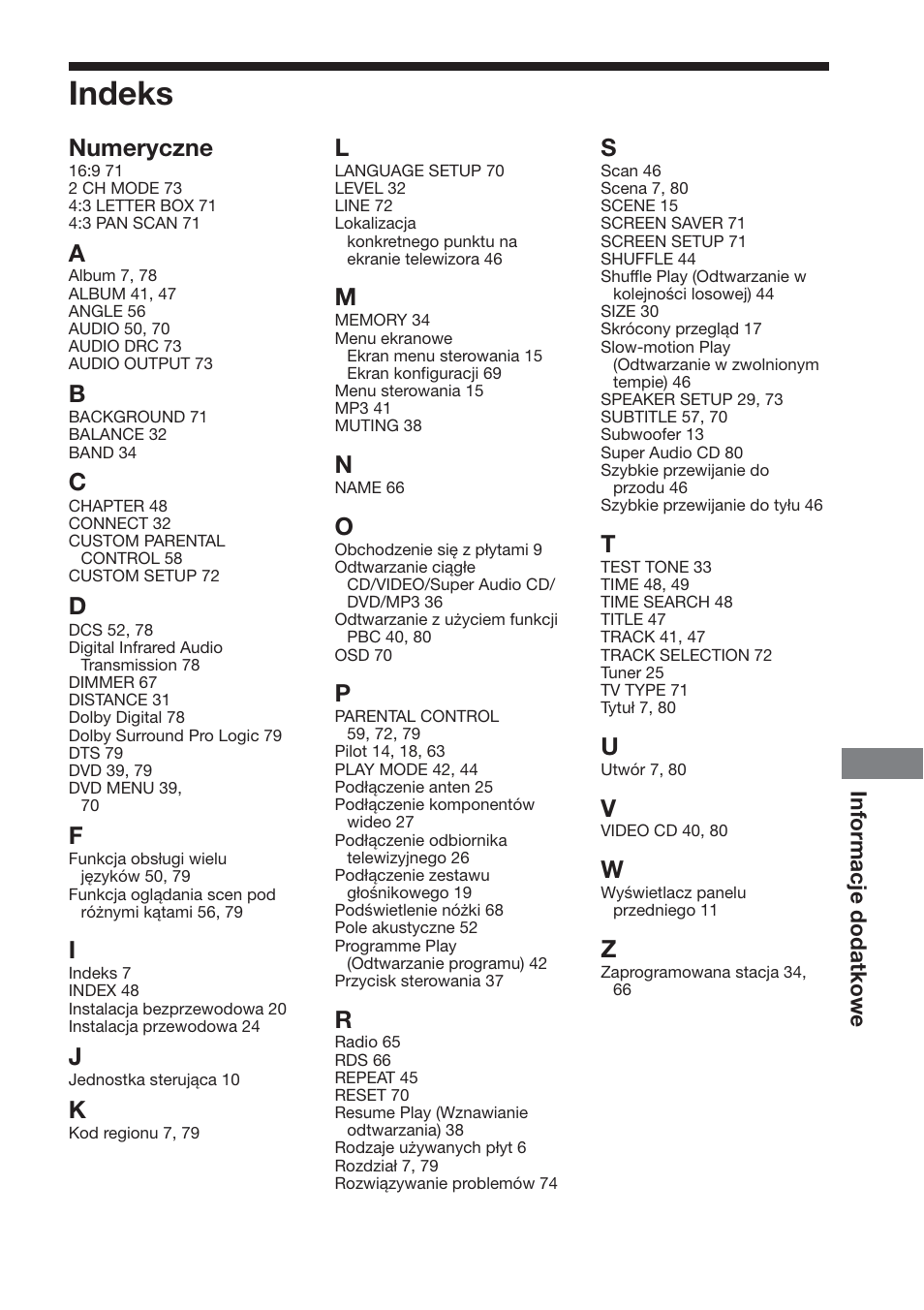 Indeks, Numeryczne | Sony DAV-DS1000 User Manual | Page 343 / 344