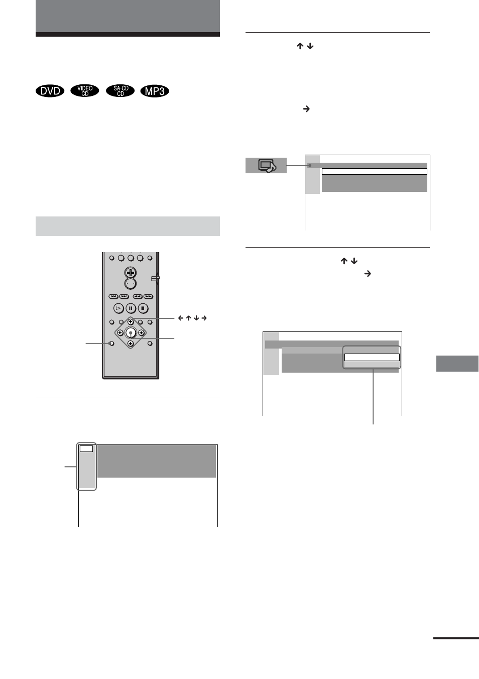 Gebruik van het instelscherm, Instellingen en afstelling en | Sony DAV-DS1000 User Manual | Page 69 / 344