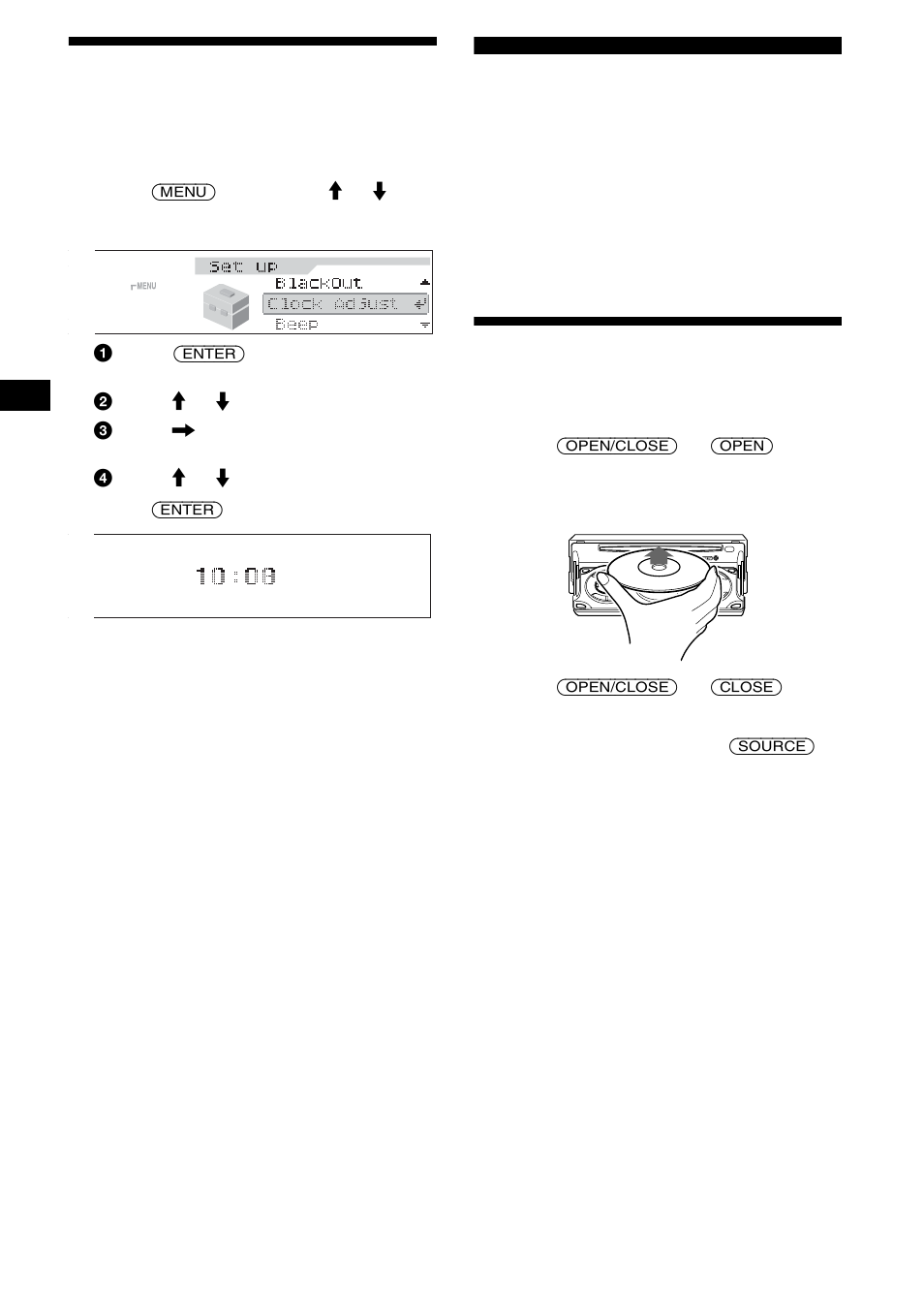 Setting the clock, Cd player cd/md unit (optional), Playing a disc | Tton 10, 10 setting the clock | Sony CDX-M850MP User Manual | Page 10 / 178