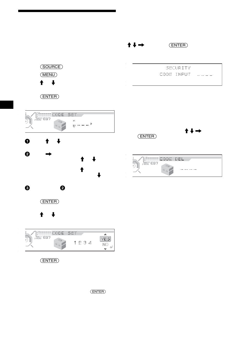 Setting the security code, 28 setting the security code | Sony CDX-M850MP User Manual | Page 28 / 178