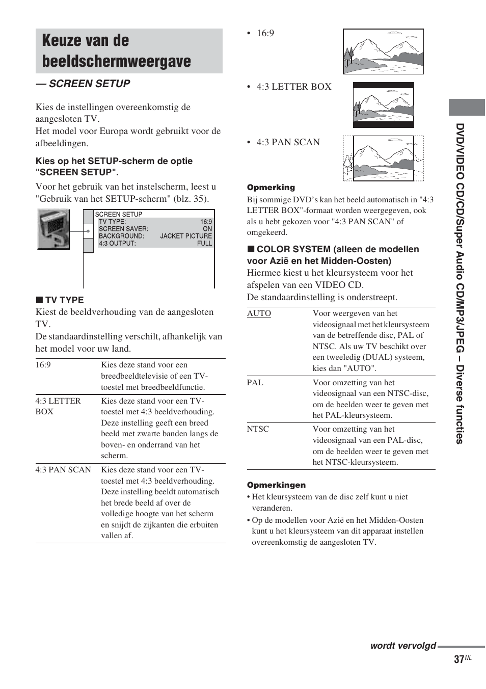 Keuze van de beeldschermweergave, Screen setup, Blz. 37) | Sony CMT-WS2D User Manual | Page 119 / 244
