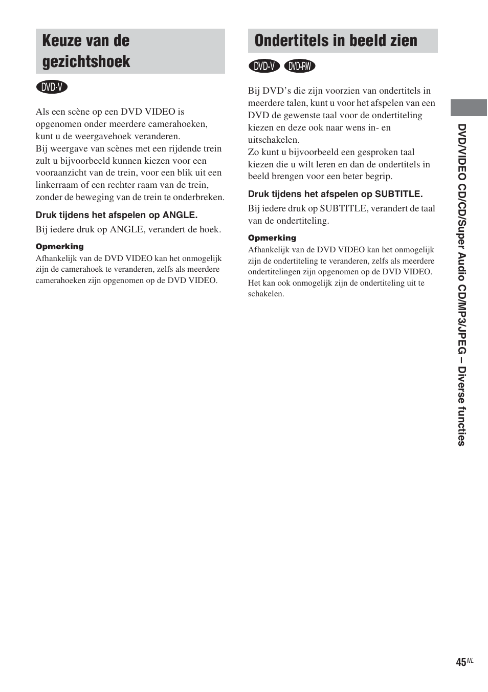 Keuze van de gezichtshoek, Ondertitels in beeld zien | Sony CMT-WS2D User Manual | Page 127 / 244