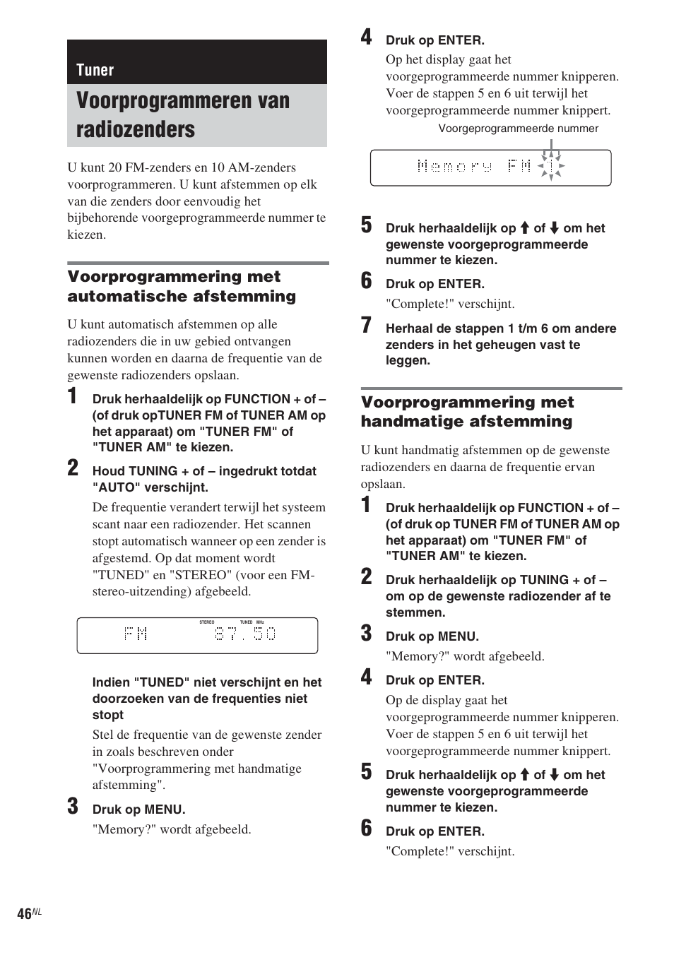 Tuner, Voorprogrammeren van radiozenders, Voorprogrammeren van | Radiozenders | Sony CMT-WS2D User Manual | Page 128 / 244