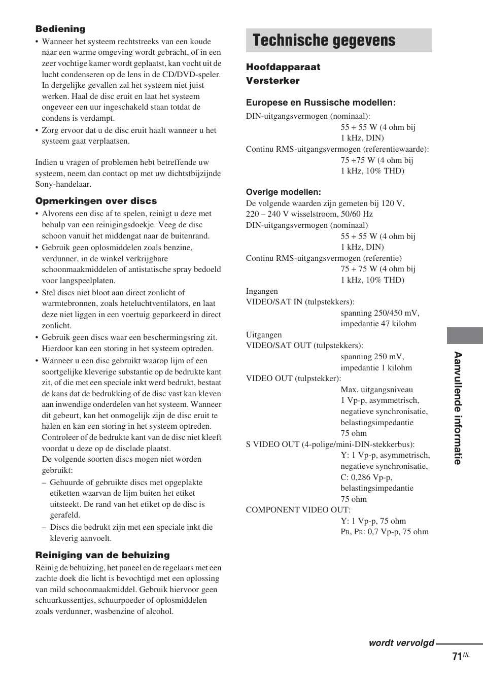 Technische gegevens, Blz. 71) | Sony CMT-WS2D User Manual | Page 153 / 244
