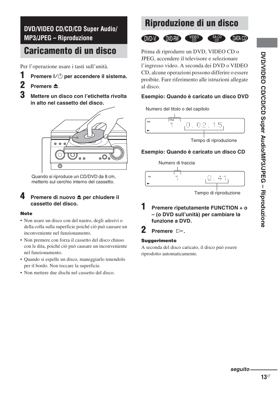 Caricamento di un disco, Riproduzione di un disco, Caricamento di un disco riproduzione di un disco | Sony CMT-WS2D User Manual | Page 177 / 244