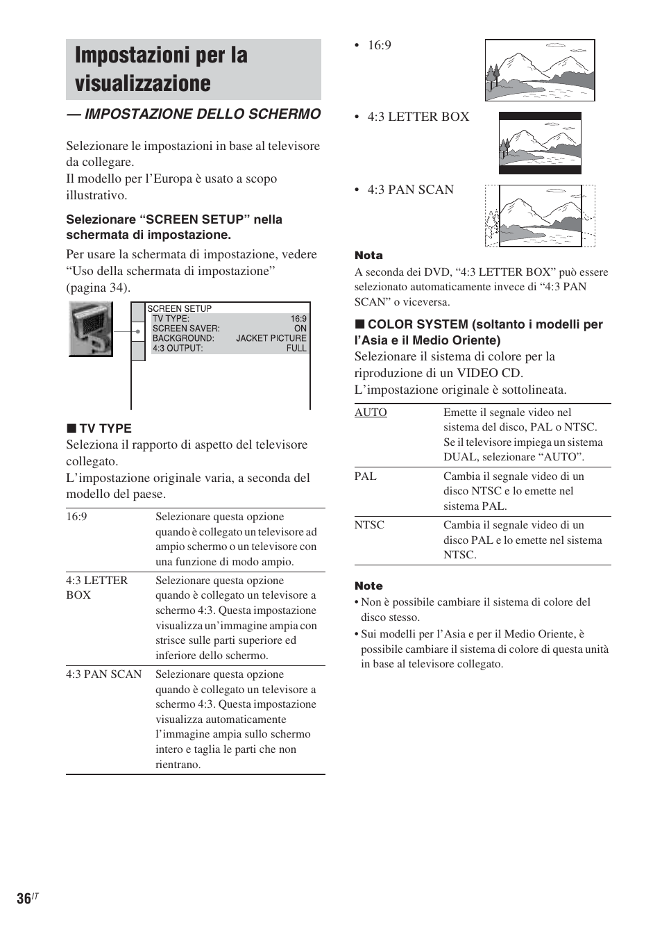Impostazioni per la visualizzazione, Impostazione dello schermo | Sony CMT-WS2D User Manual | Page 200 / 244