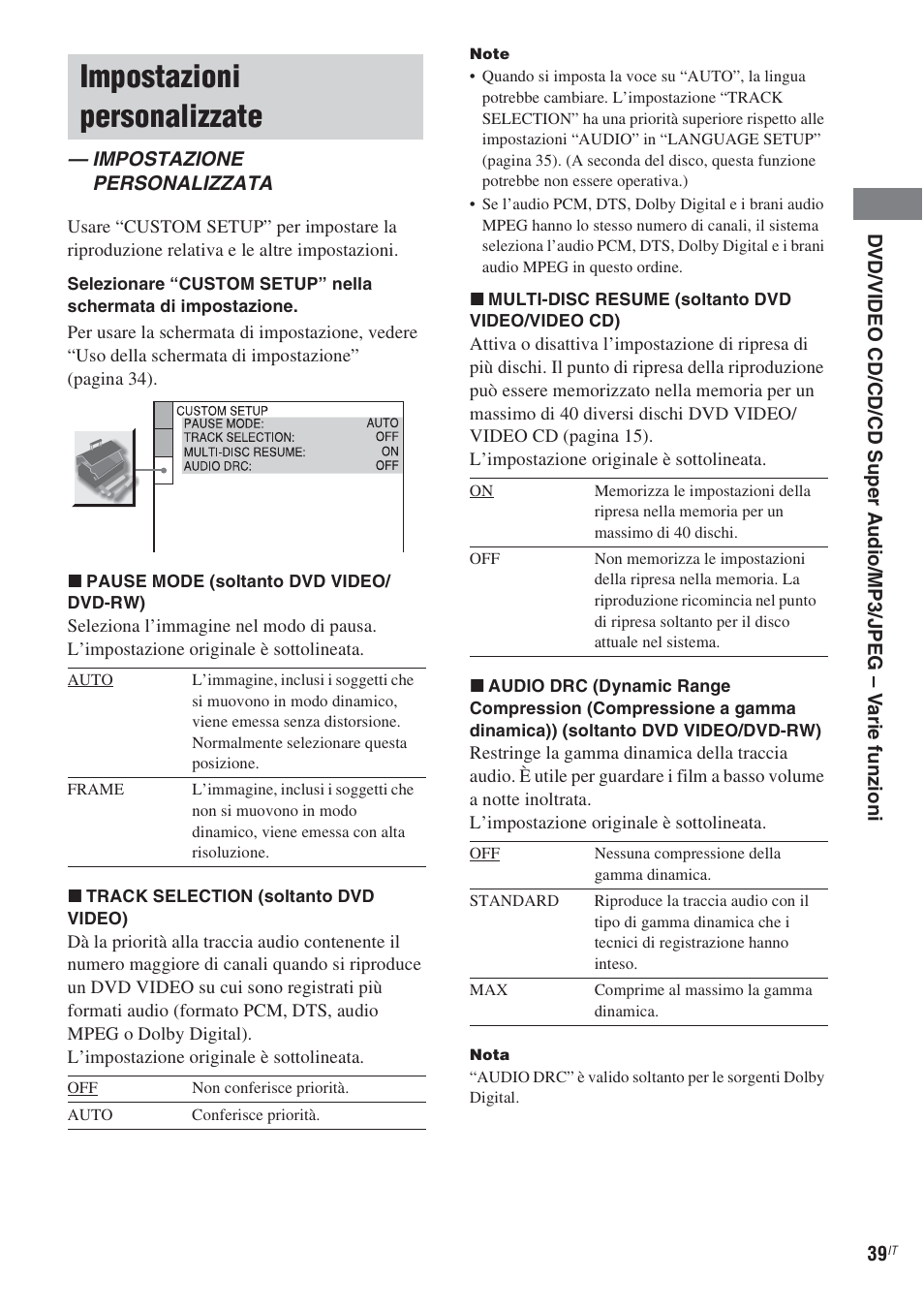 Impostazioni personalizzate, Impostazione personalizzata | Sony CMT-WS2D User Manual | Page 203 / 244