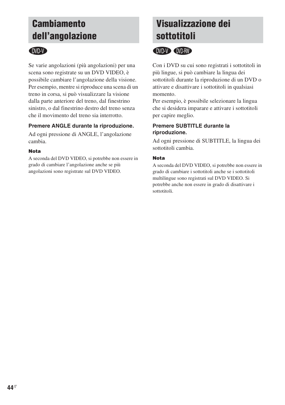 Cambiamento dell’angolazione, Visualizzazione dei sottotitoli | Sony CMT-WS2D User Manual | Page 208 / 244