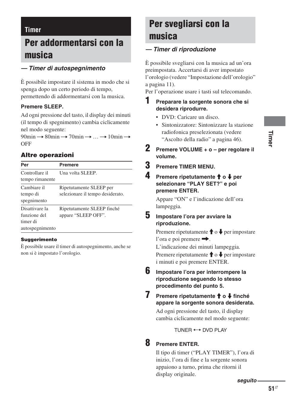 Timer, Per addormentarsi con la musica, Timer di autospegnimento | Per svegliarsi con la musica, Timer di riproduzione | Sony CMT-WS2D User Manual | Page 215 / 244