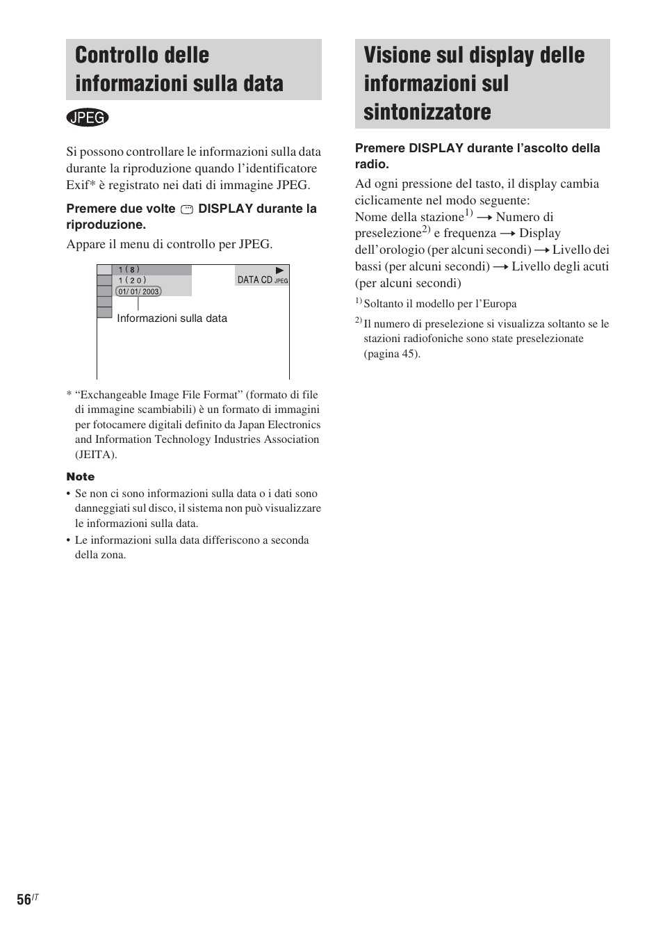 Controllo delle informazioni sulla data, Controllo delle informazioni, Sulla data | Visione sul display delle informazioni, Sul sintonizzatore | Sony CMT-WS2D User Manual | Page 220 / 244