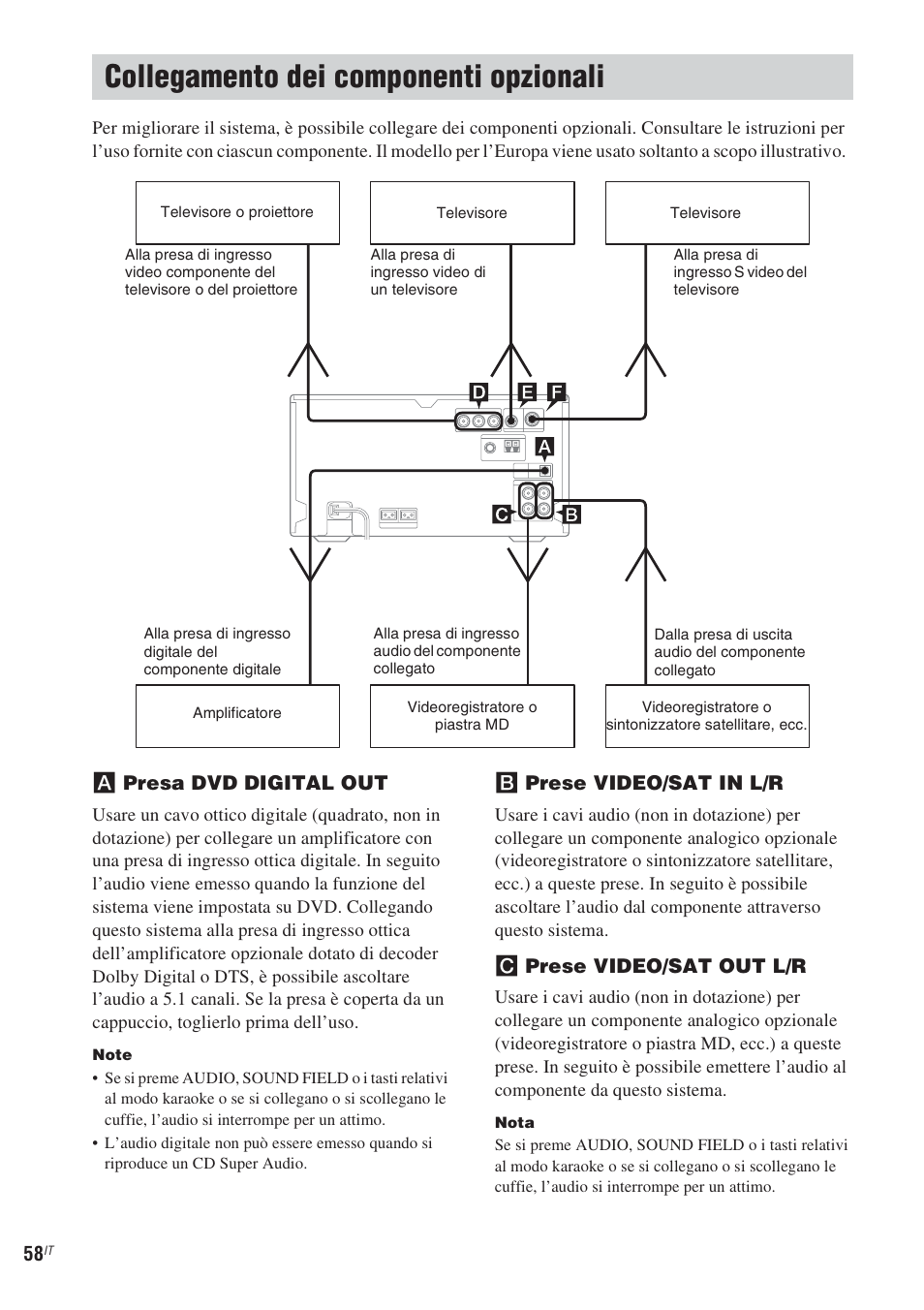 Collegamento dei componenti opzionali, Collegamento dei componenti, Opzionali | Sony CMT-WS2D User Manual | Page 222 / 244
