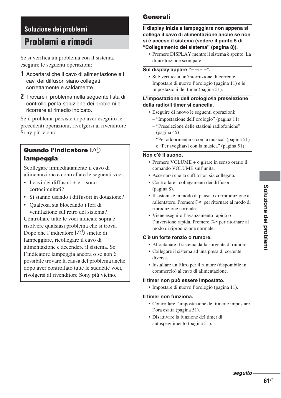 Soluzione dei problemi, Problemi e rimedi | Sony CMT-WS2D User Manual | Page 225 / 244