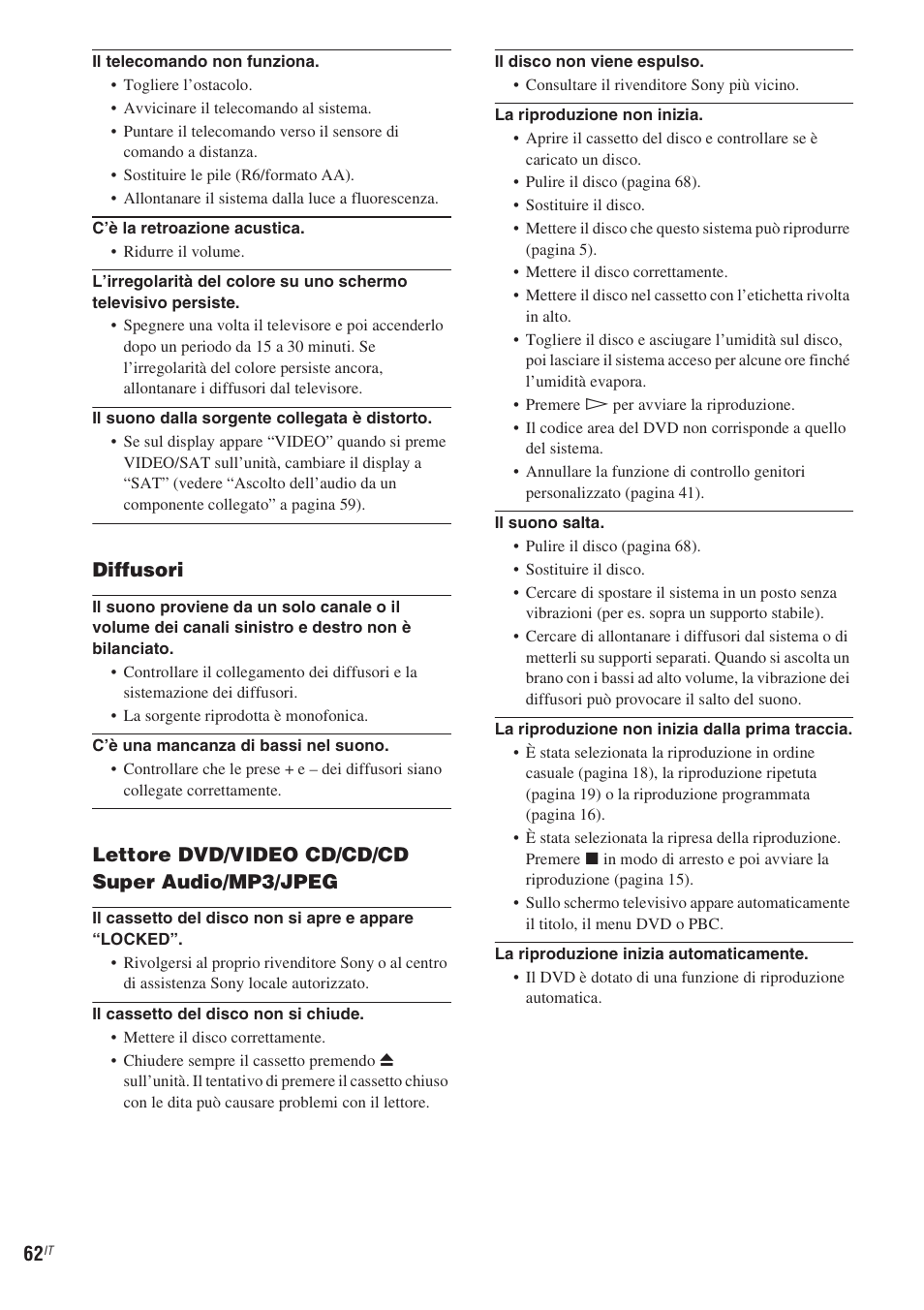 Diffusori, Lettore dvd/video cd/cd/cd super audio/mp3/jpeg | Sony CMT-WS2D User Manual | Page 226 / 244