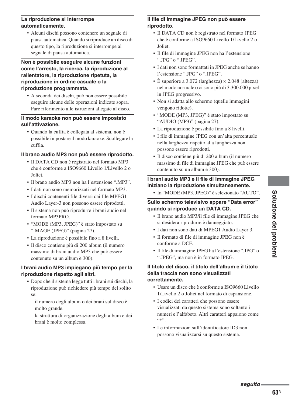 Soluz ion e de i pr ob lem i 63 | Sony CMT-WS2D User Manual | Page 227 / 244