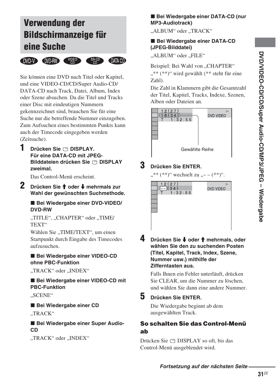 Verwendung der bildschirmanzeige für eine suche, Verwendung der bildschirmanzeige für, Eine suche | Sony CMT-WS2D User Manual | Page 31 / 244
