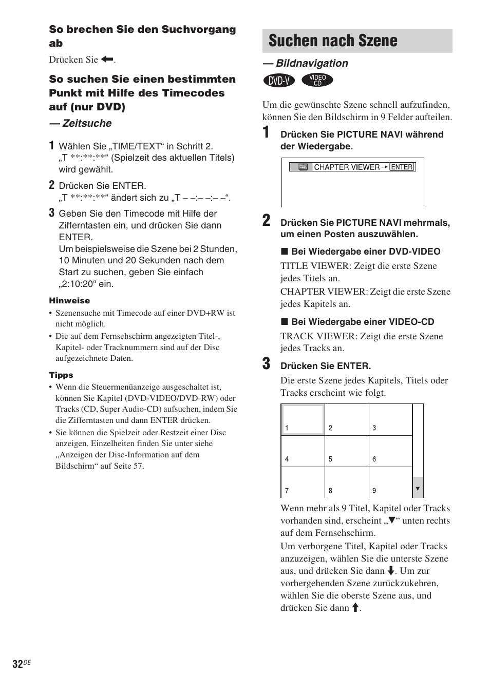 Suchen nach szene, Bildnavigation | Sony CMT-WS2D User Manual | Page 32 / 244
