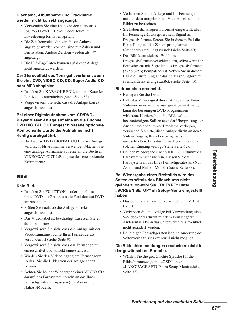 Fehl erbeh eb ung 67, Bild | Sony CMT-WS2D User Manual | Page 67 / 244